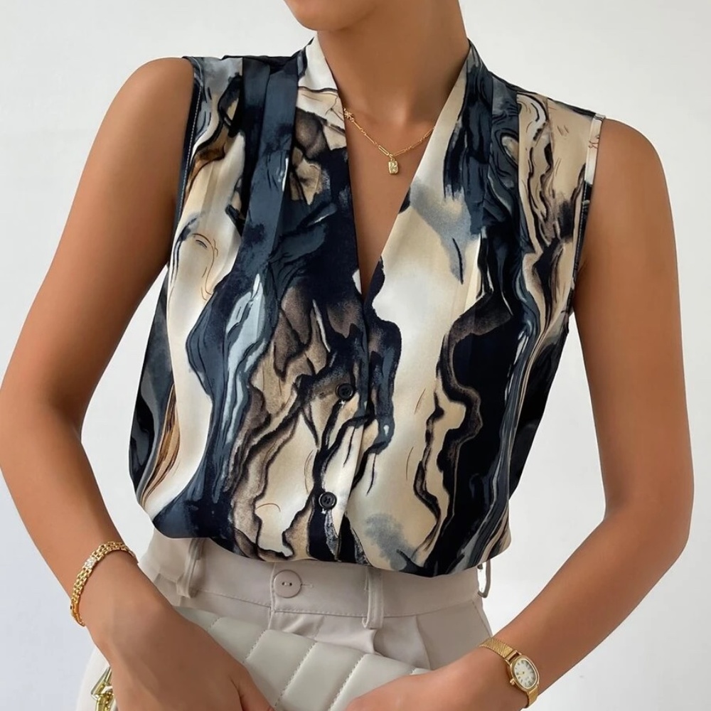 Luxe Marble Print Sleeveless Blouse